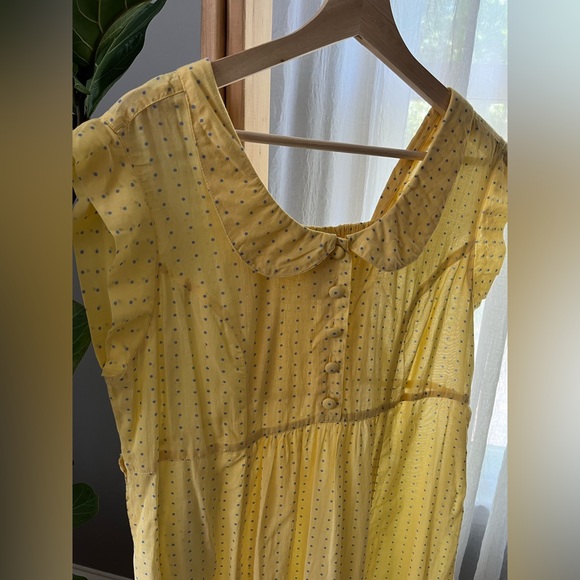 April Cornell Yellow Polka Dot Long Prairie Dress Rayon Cottagecore Homestead - Picture 6 of 7